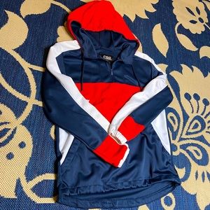 Blue, white and red hoddie